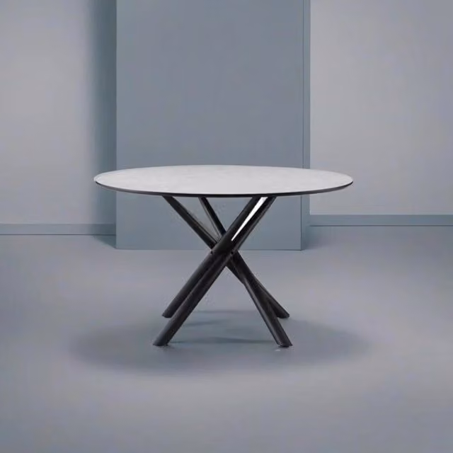 Tavolo rotondo Logan piano cemento e gambe nere 120x120x76.5H