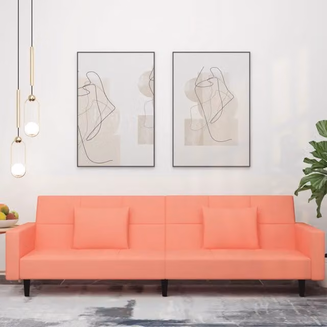 Divano Letto a 2 Posti con 2 Cuscini-Sofa Letto 2 Posti-Daybed Rosa in Velluto 669612