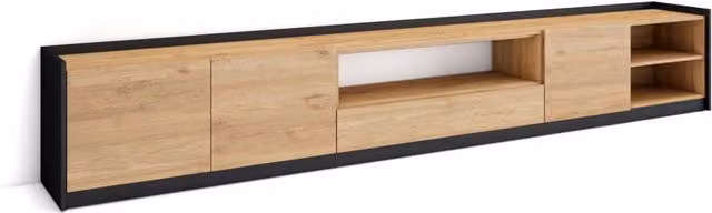 Mobile TV Soggiorno, 310x50x37 cm, Per TV fino a 80", Mobile Soggiorno, Rovere e nero