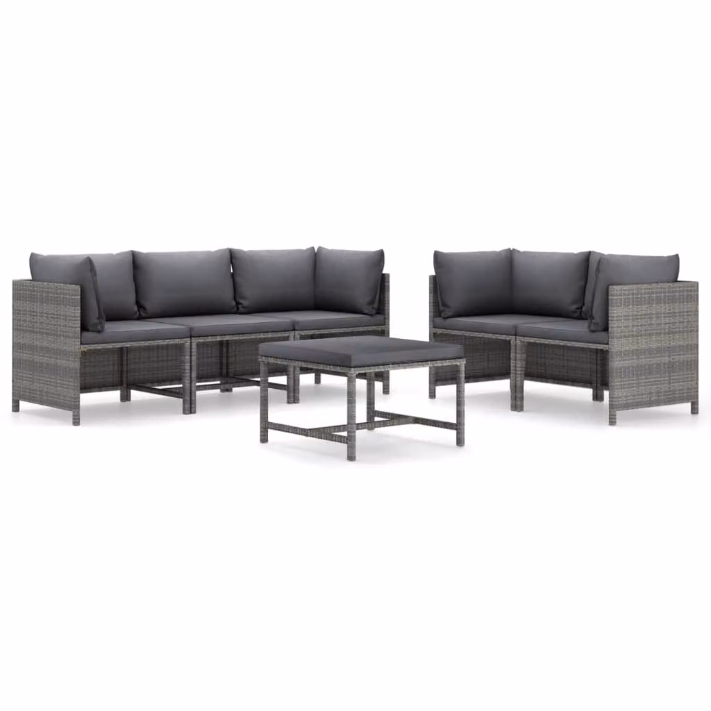 Set Divani da Giardino 6 pz con Cuscini in Polyrattan Grigio