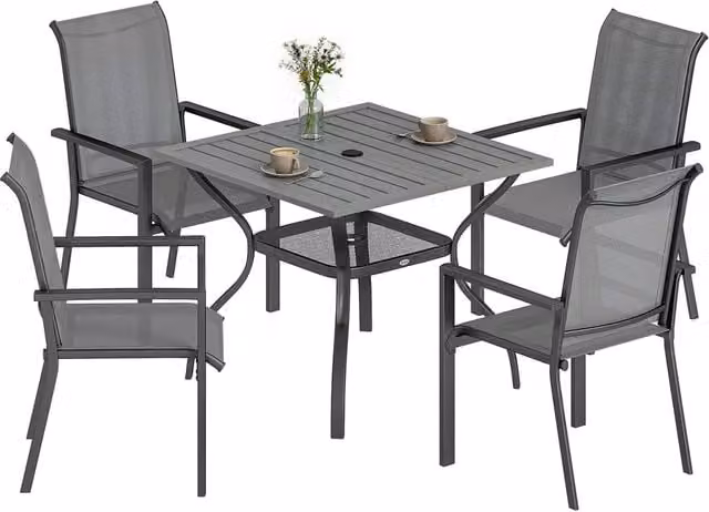 Set da Giardino 5 Pezzi ¨C Xylo ¨C Tavolo in Acciaio con 4 Sedie Impilabili, Grigio