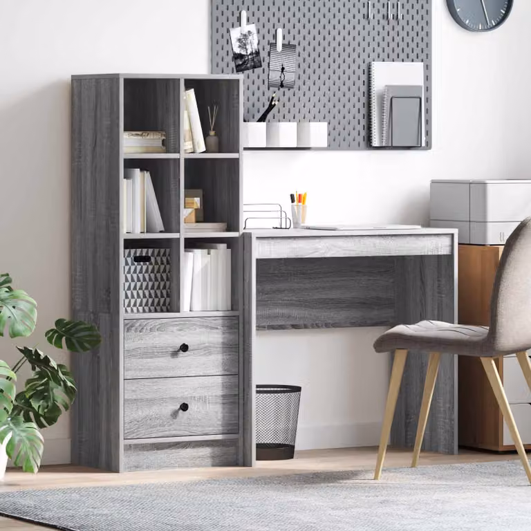 Set di 2 Scrivanie moderne vidaXL in MDF laminato Grigio e Marrone L: 125,5 cm, P: 40 cm, H: 127 cm