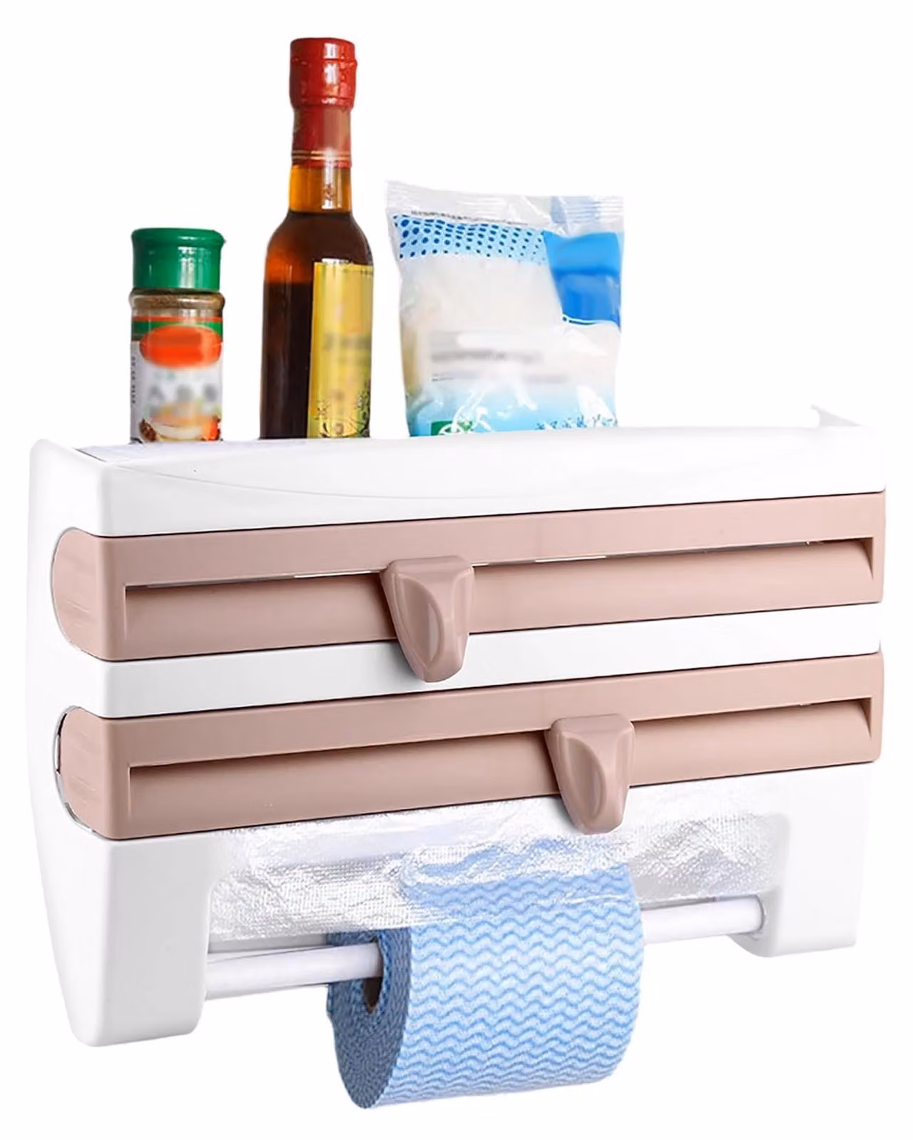 Omgoods - Scaffale da parete per l'organizzazione - Scaffale da cucina con portaerbe - Porta asciugamani - Dispenser per pellicola trasparente - Design ergonomico - Organizzazione efficiente