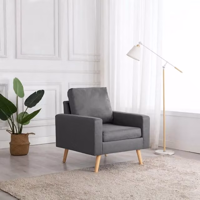 Poltrona moderna vidaXL in tessuto grigio con struttura in legno di pino e seduta in schiuma
