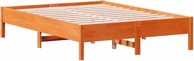 Letto matrimoniale in legno di pino color marrone cera con doghe fisse e struttura rigida L/P/H: 120 x 190 x 36,5 cm