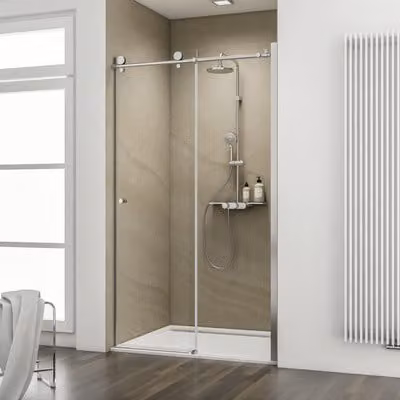 Porta doccia SCHULTE per nicchia, con porta scorrevole, serie MasterClass ExpressPlus, dimensioni 120 x 200 cm, profilo cromato, vetro trasparente, resistente allo sporco