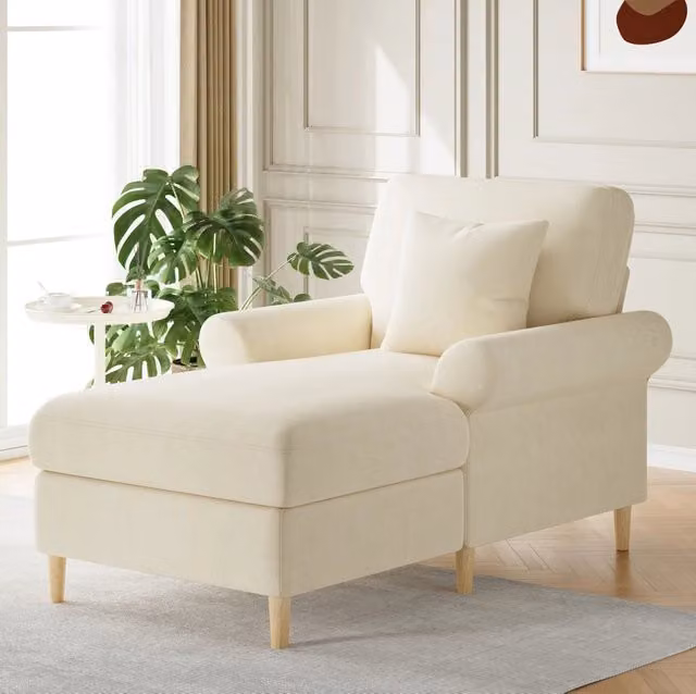Poltrona ULEVR 133x87x90 cm con cuscino incluso e seduta rimovibile, rivestimento in velluto beige