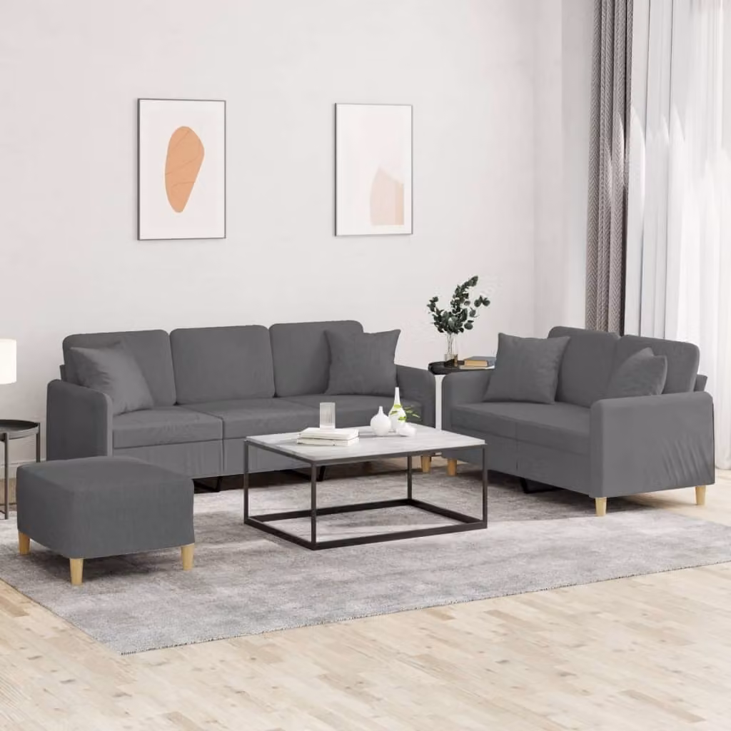 Maison Exclusive - Set divano a 3 pezzi con cuscini in tessuto grigio scuro