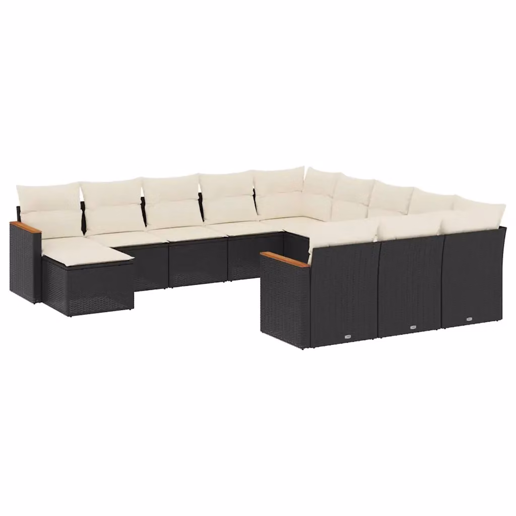 Set di Divani da Giardino vidaXL a Forma di U in Polyrattan Nero con Cuscini e Ottoman – 2