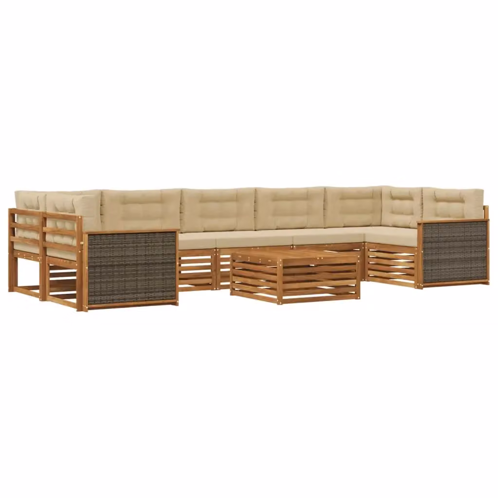 Set di divani da esterno moderno vidaXL in legno di acacia con cuscini beige, 8 pezzi – 2