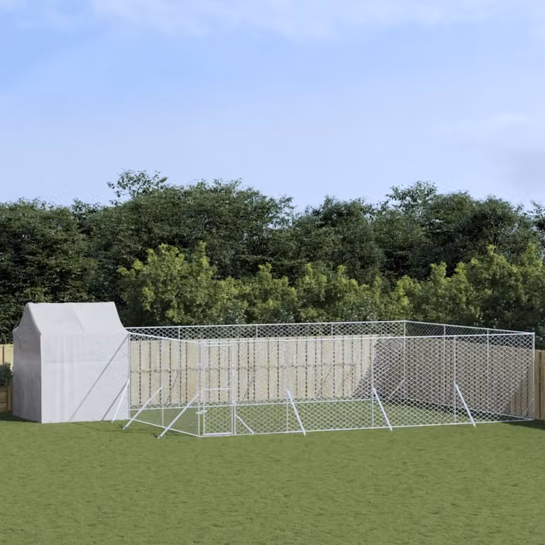 The Living Store Cuccia per cani da esterno con tetto Silver 6x6x2,5m Acciaio zincato