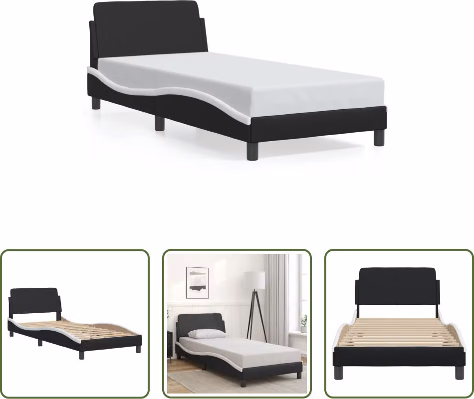 The Living Store Struttura letto con testiera bianca e nera 90x200 cm in ecopelle