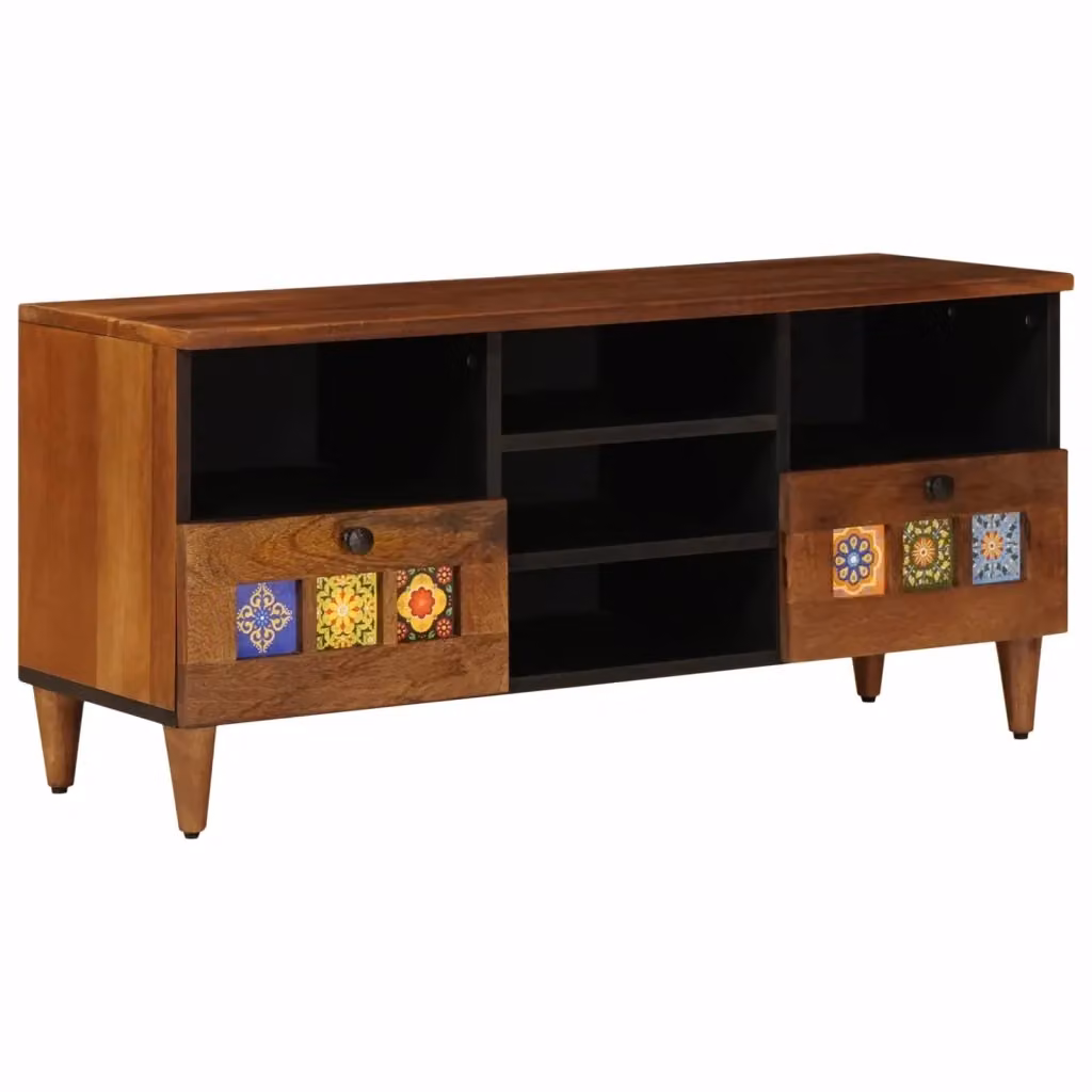 Mobile TV-Credenza Moderno in Legno di Mango Massello Marrone L/P/H: 100 x 33 x 46 cm – 2