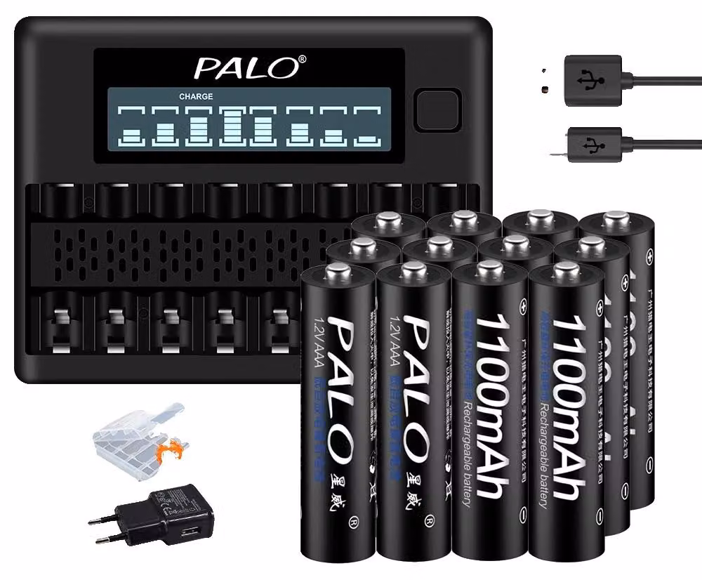 Batteria ricaricabile AAA, capacità 1100 mAh, ecologica, 12 AAA 1 caricabatterie