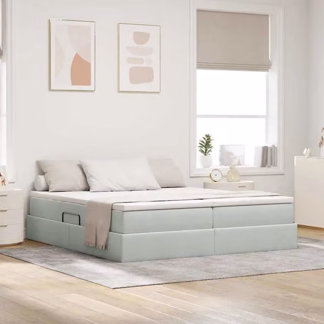 Letto con contenitore e materasso vidaXL in tessuto grigio L 200 cm x P 200 cm x H 280 cm – 1