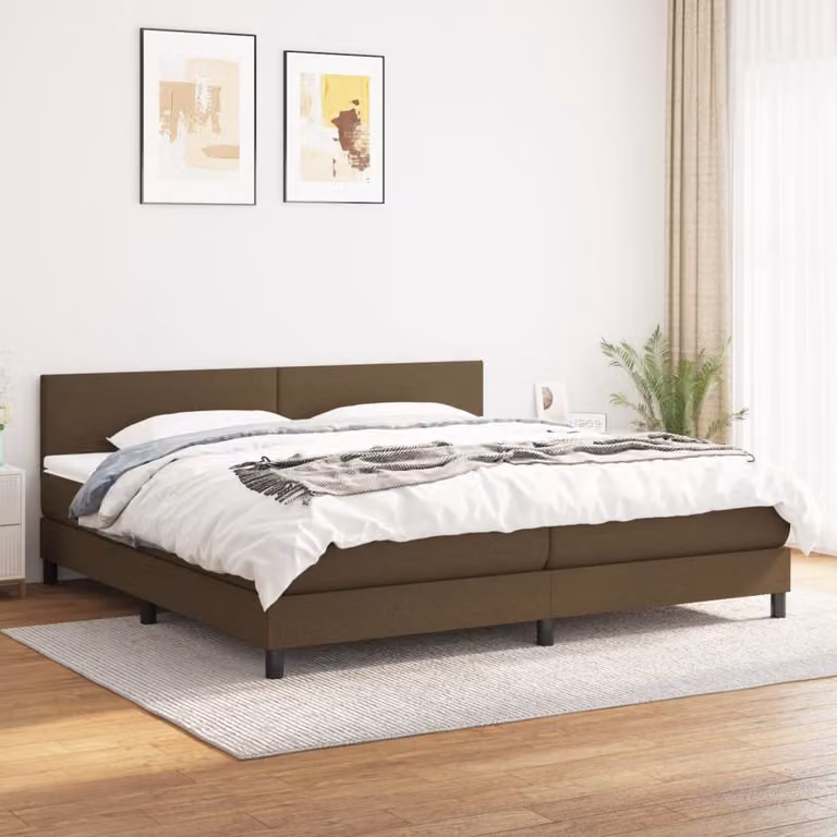 vidaXL Letto Ibrido con Giroletto a Molle e Materasso a Tasche Marrone e Bianco L/P/H: 200 x 200 x 203 cm