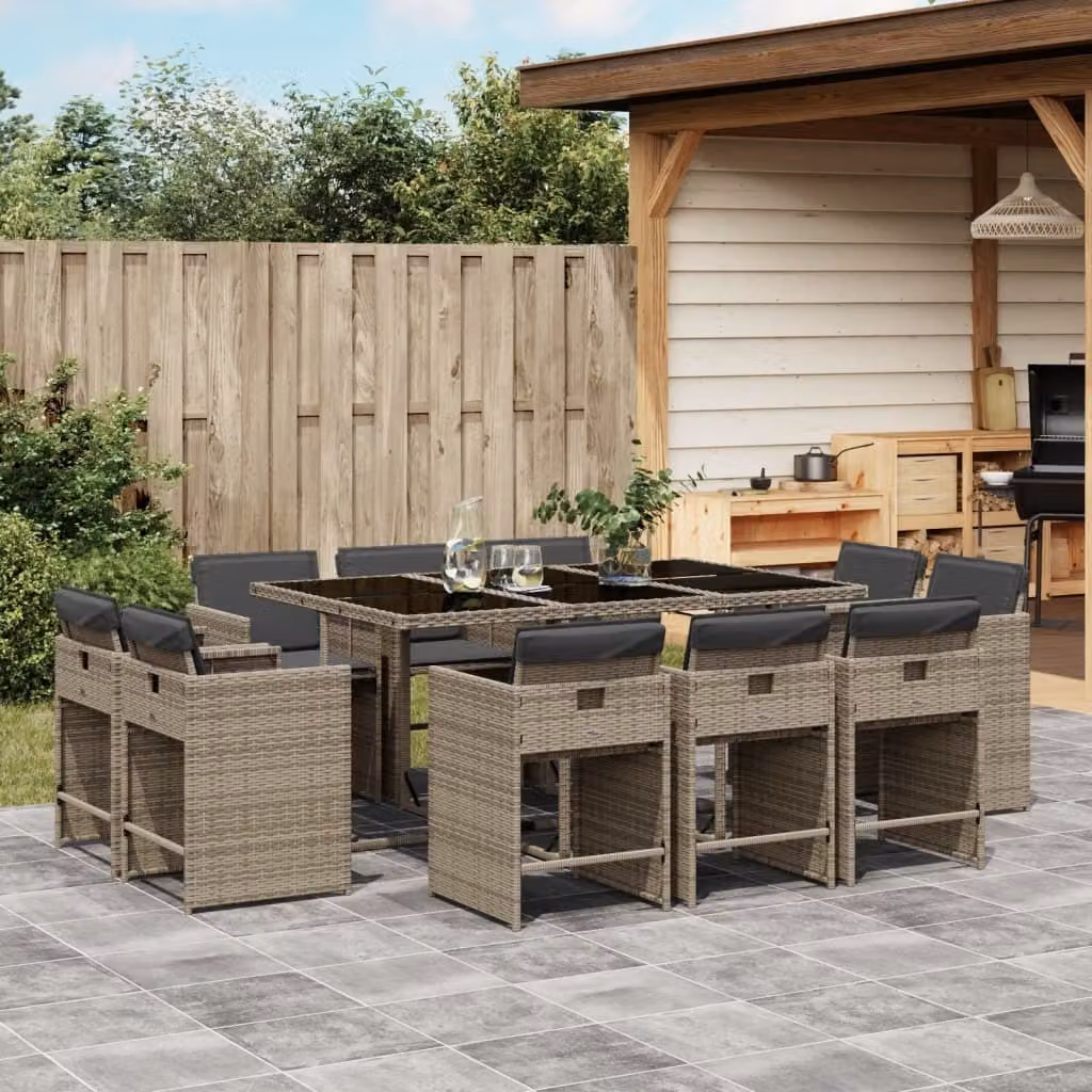 Maison Exclusive - Set da Pranzo da Giardino 11pz con Cuscini in Polyrattan Grigio