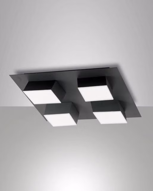 Plafoniera LED Quadrata Fabas Lucas Colore Nero, 48W, 4160lm, 3000K Luce Bianca Calda, Dimmerabile, Design Minimalista in Metallo e Plastica, IP20 – 1