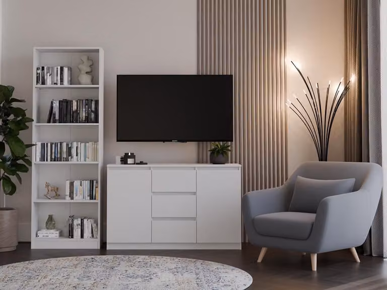 Comodà moderna a 2 ante e 3 cassetti dal design funzionale