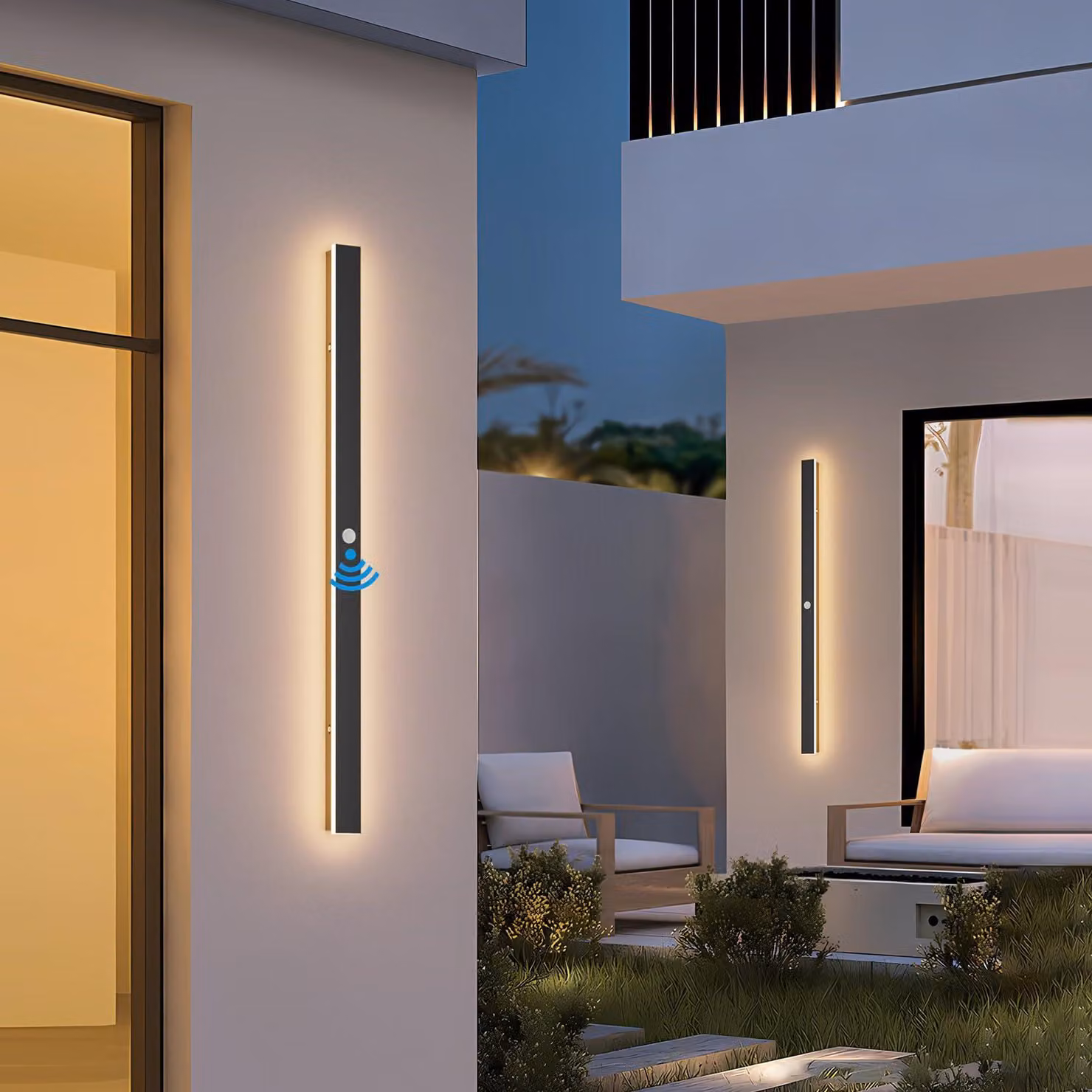 Lampada da parete a LED con sensore di movimento, grado di protezione IP65, 100 cm, 30 W, luce bianco caldo, colore nero