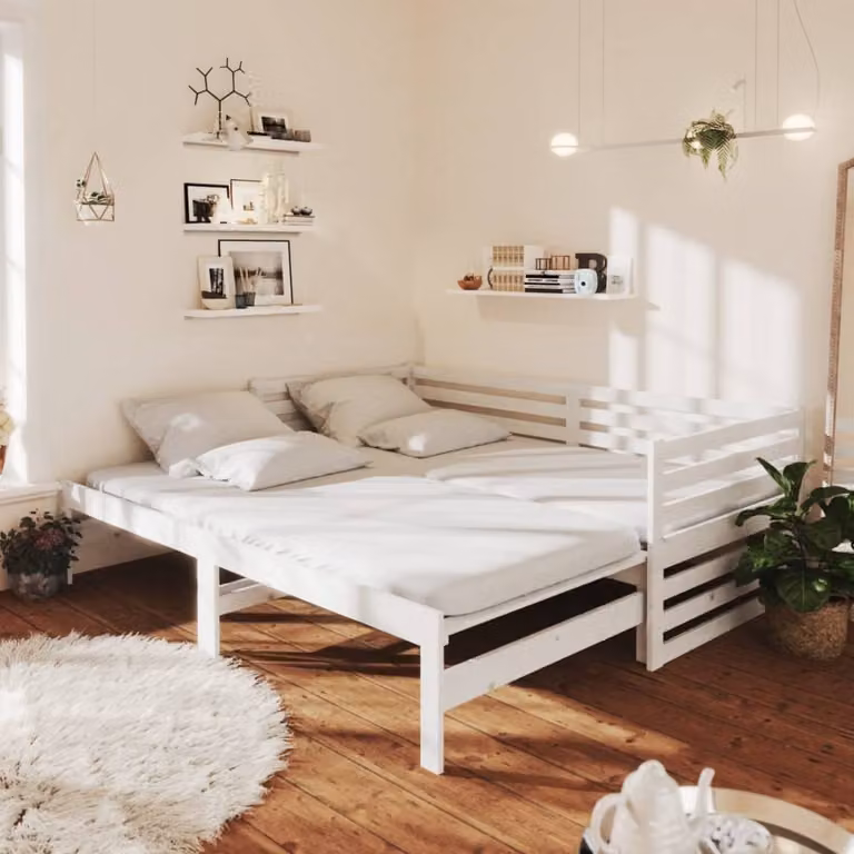 The Living Store Daybed allungabile in pino massiccio bianco 2x(90x200) cm