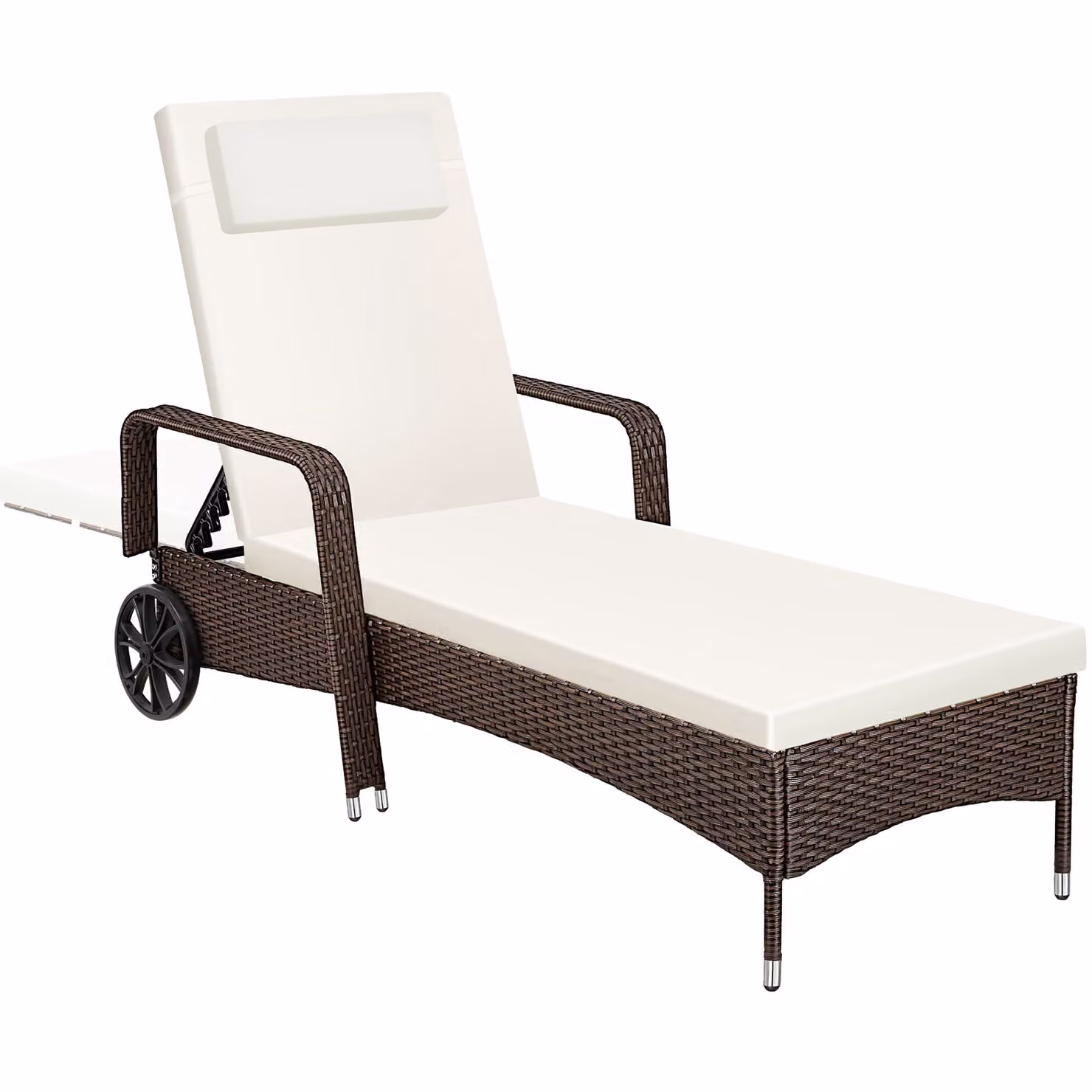 Lettino prendisole in polyrattan TecTake GmbH con ruote e poggiatesta regolabile, marrone – 3