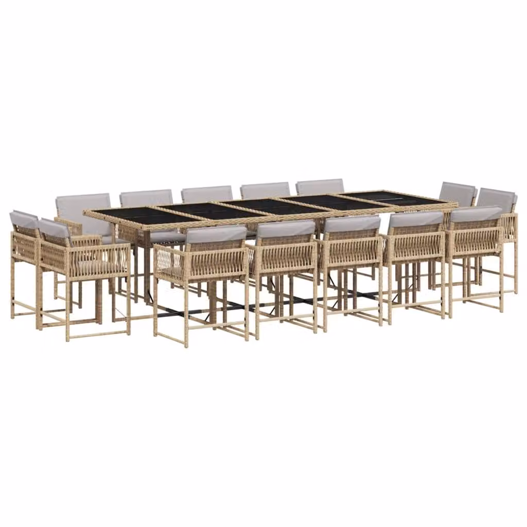 Set Pranzo da Giardino 15 pz con Cuscini Beige Misto Polyrattan