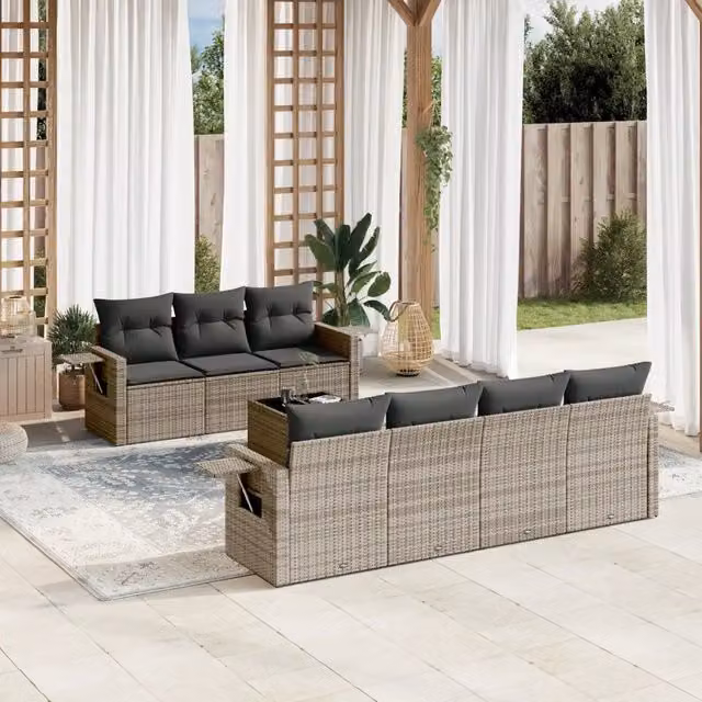 Set Divano da Giardino 8 pz con Cuscini Grigio in Polyrattan 3252267
