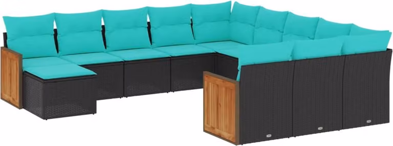 Set Divani da Giardino 12 pz con Cuscini Nero in Polyrattan