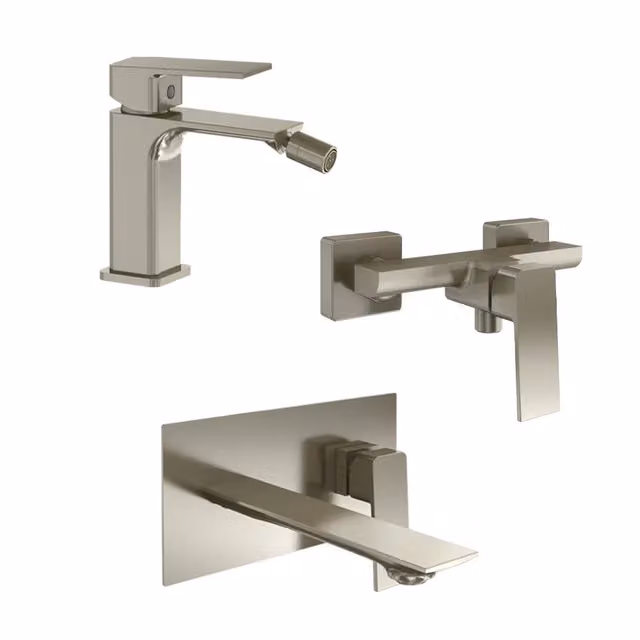 Set miscelatori: lavabo ad incasso bidet senza scarico ed esterno doccia nickel spazzolato | Ingrid