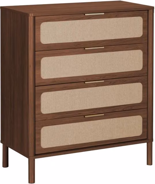 Cassettiera vintage SWEEEK in legno e rattan con dettagli in metallo oro e marrone