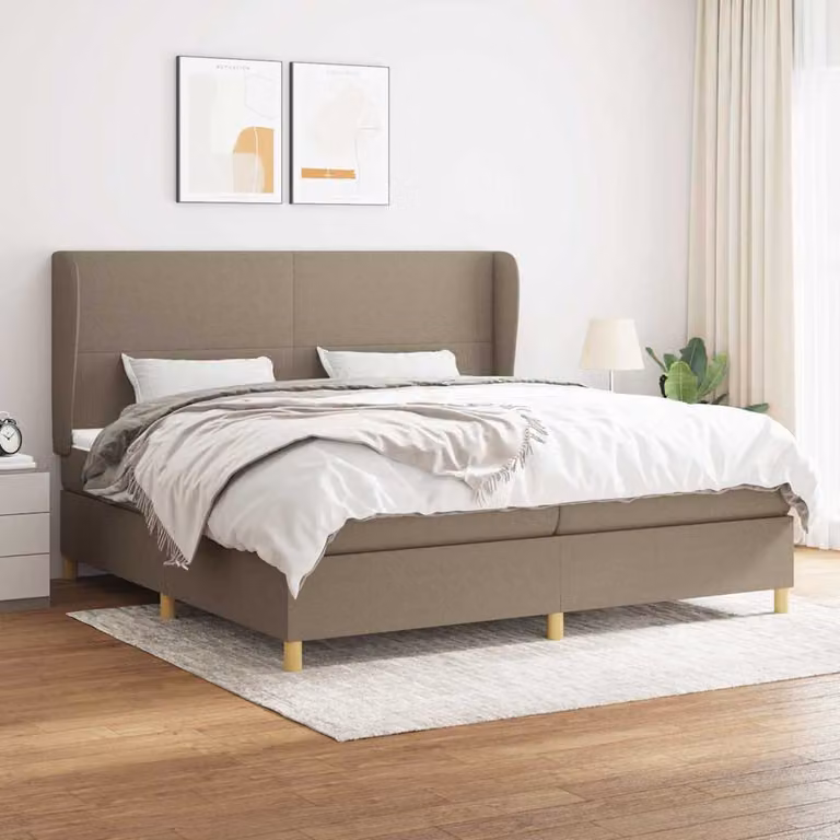 vidaXL Letto Ibrido con Giroletto a Molle e Materasso in Tessuto Beige e Bianco, L/P/H: 203 x 203 x 128 cm