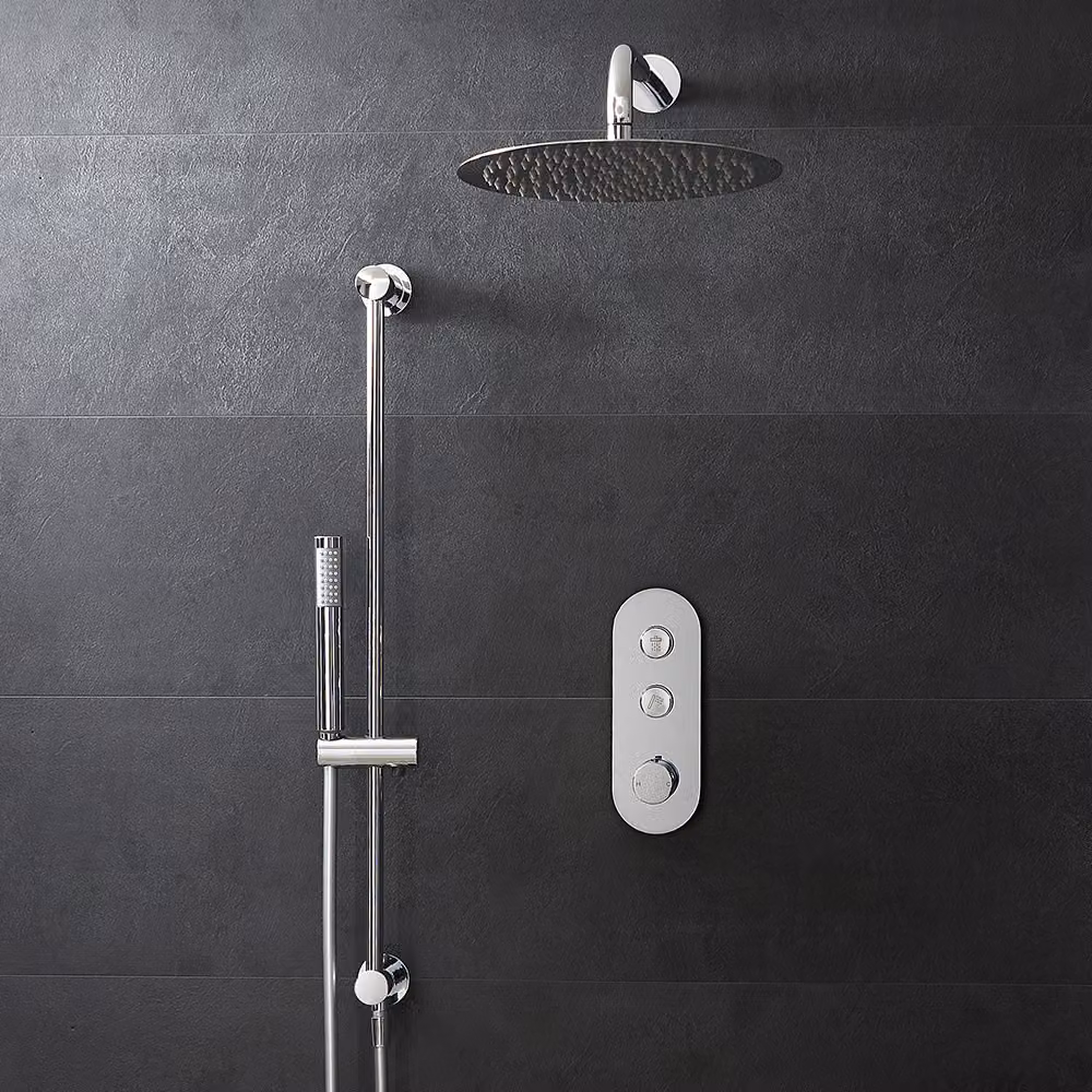 Set Doccia Termostatico con Pulsanti, Soffione e Doccetta con Asta Saliscendi (2 Vie) - Cromo - Idro