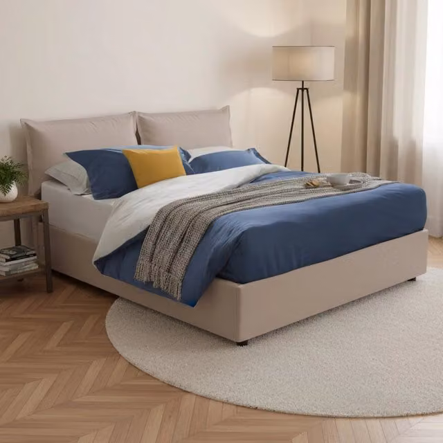 Letto Matrimoniale Amalta Talamo Italia con Materasso Incluso e Contenitore a Alzata, Grigio, 160x200 cm – 1