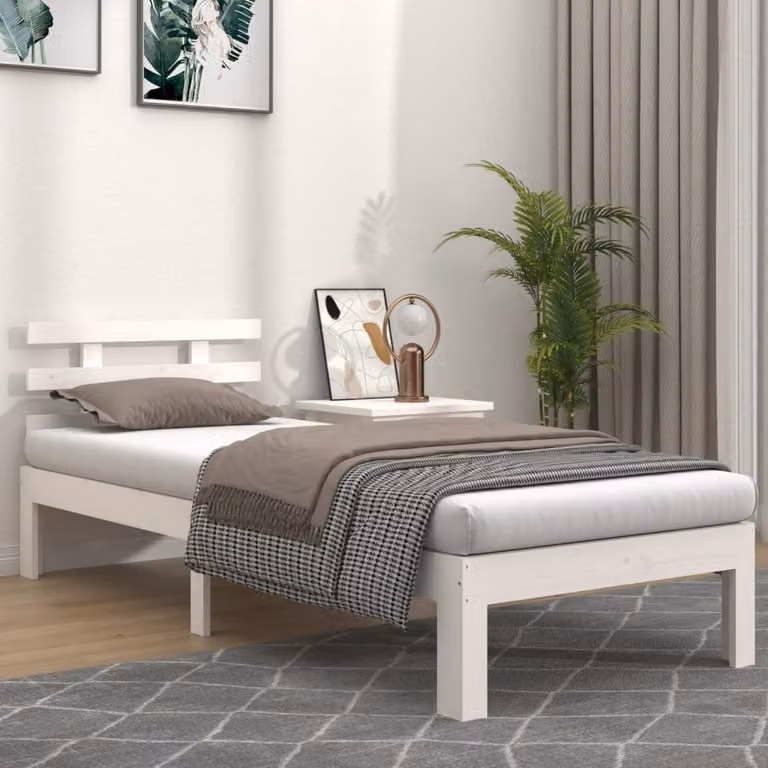 The Living Store Letto in legno massiccio bianco 75x190 cm