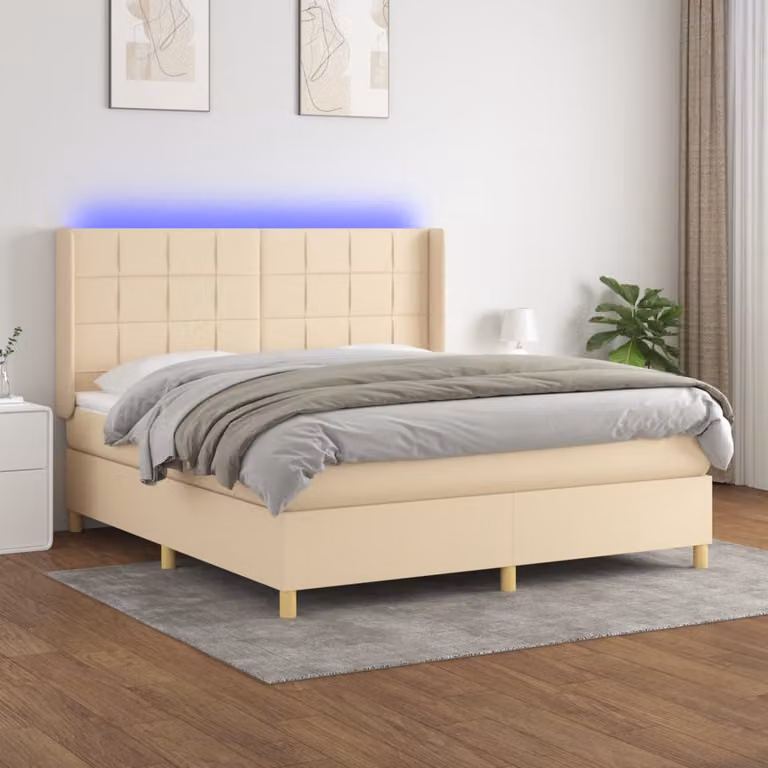 Letto Ibrido con Materasso e Illuminazione LED vidaXL in Tessuto Beige, L/P/H: 160 x 200 x 128 cm