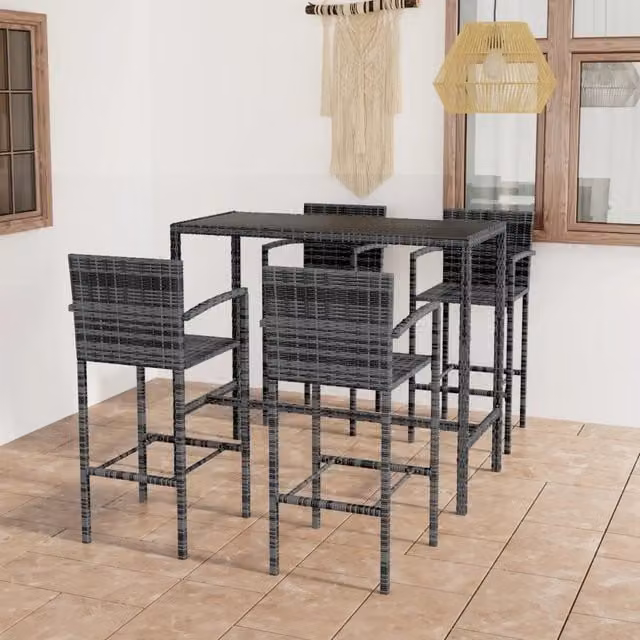 Set Bar da Giardino 5 pz in Polyrattan Grigio 3064844