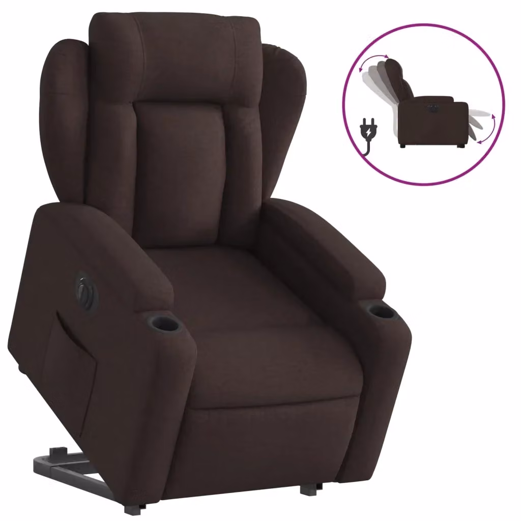 vidaXL Poltrona Alzapersona Reclinante Elettrica in Tessuto Marrone per Senior – 2