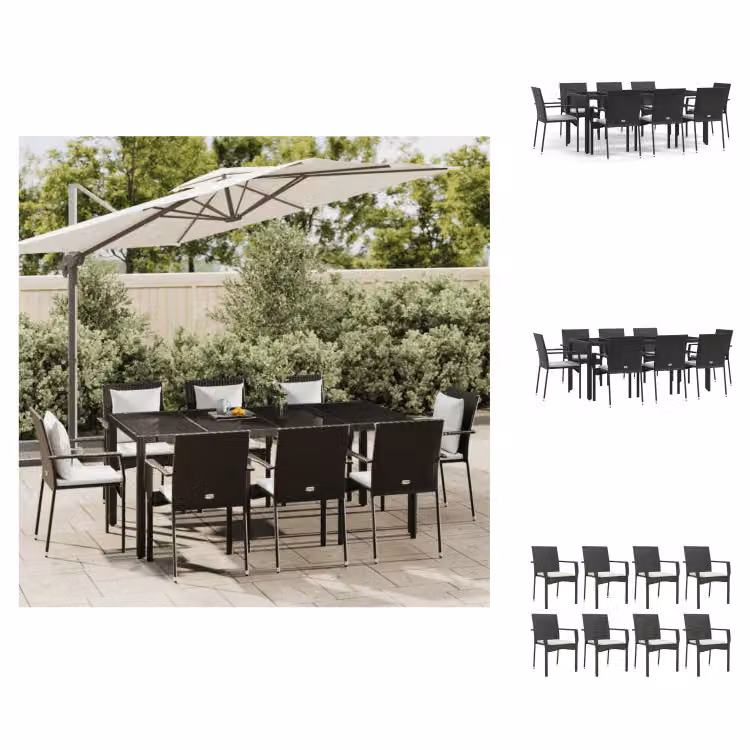 vidaXL set da pranzo da giardino 9 pezzi con cuscini in poly rattan nero - Set di mobili da giardino
