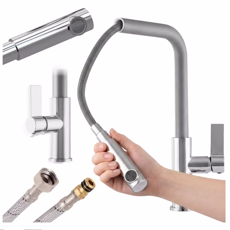 Granitan - Rubinetto da cucina - Rubinetto per lavello - Bocca estraibile - Cartuccia in Vetroceramica - Grigio - LINEA