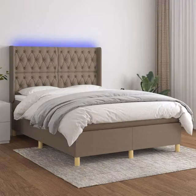 Letto Ibrido con Materasso e Illuminazione LED vidaXL in Tessuto Beige L/P/H: 140 x 200 cm