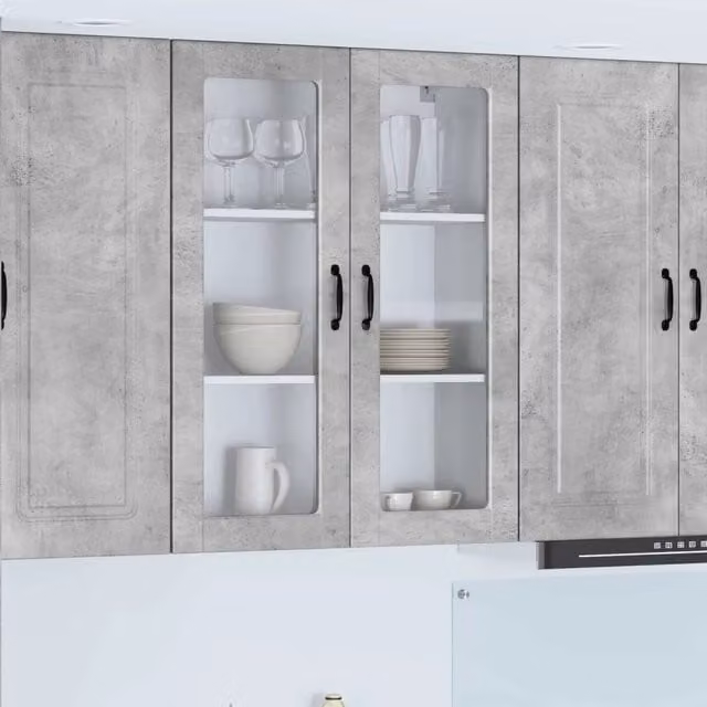 Mobile da parete moderno vidaXL in MDF e vetro con ante in vetro, Grigio, L: 80 cm, P: 31 cm, H: 100 cm