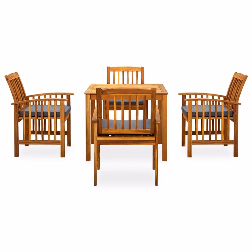 Set da Pranzo da Giardino 5 pz con Cuscini Massello di Acacia