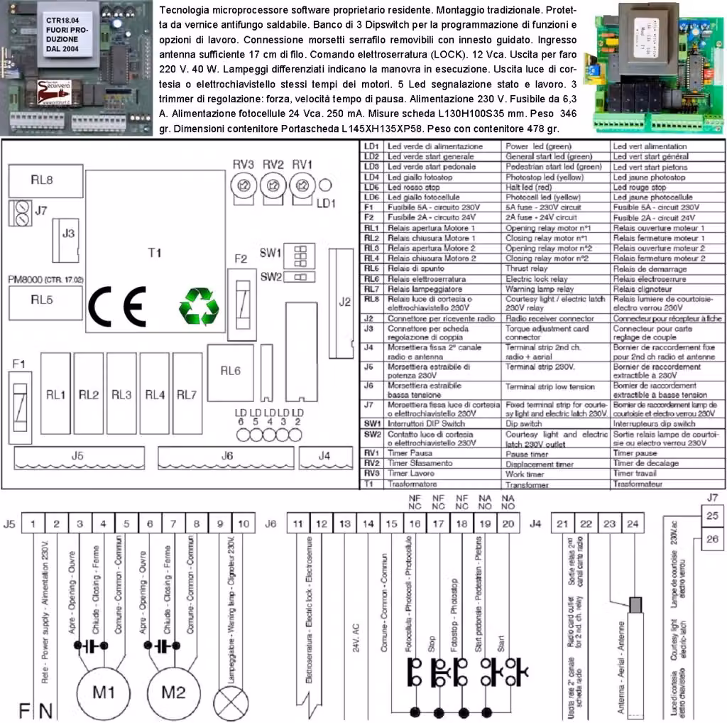 Centrale per cancello a battente Securvera PM8000 CTR17 220V con sfasamento e tempi regolabili, colore grigio – 2