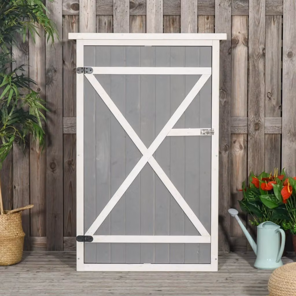 Casetta Box da Giardino GIORDANOSHOP in Legno Grigio con Serratura e Ripiani L/P/H: 75 x 56 x 115 cm – 2