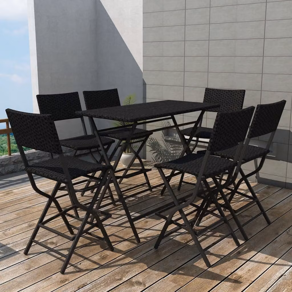 Maison Exclusive - Set da giardino componibile, 7 pezzi, pieghevole, in acciaio, con rivestimento in rattan sintetico, colore nero