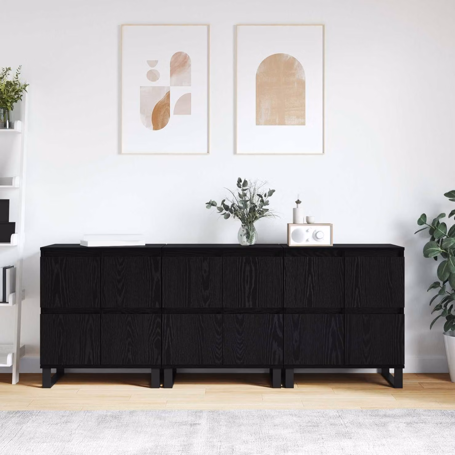 Set di 3 credenze moderne vidaXL in rovere nero, L 60 cm x P 35 cm x H 70 cm – 1