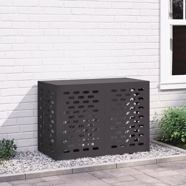 Copertura per condizionatore d'aria vidaXL in acciaio nero L 100 x P 50 x H 70 cm