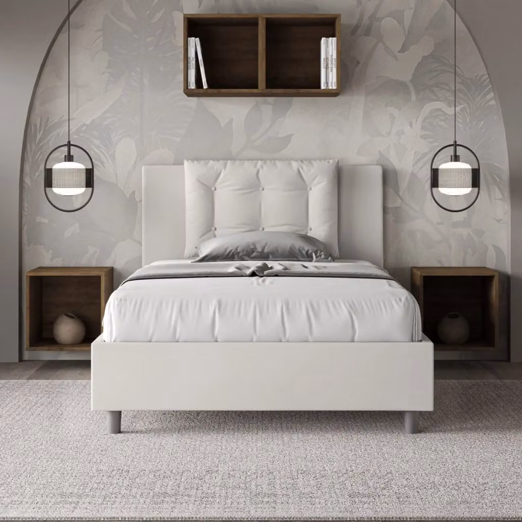 Letto contenitore moderno GIORDANOSHOP con base a sollevamento, Bianco, L: 135 cm, P: 222 cm, H: 110 cm – 2