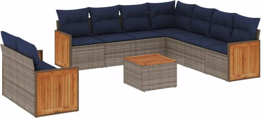 Set Divani da Giardino 10 pz con Cuscini Grigio in Polyrattan